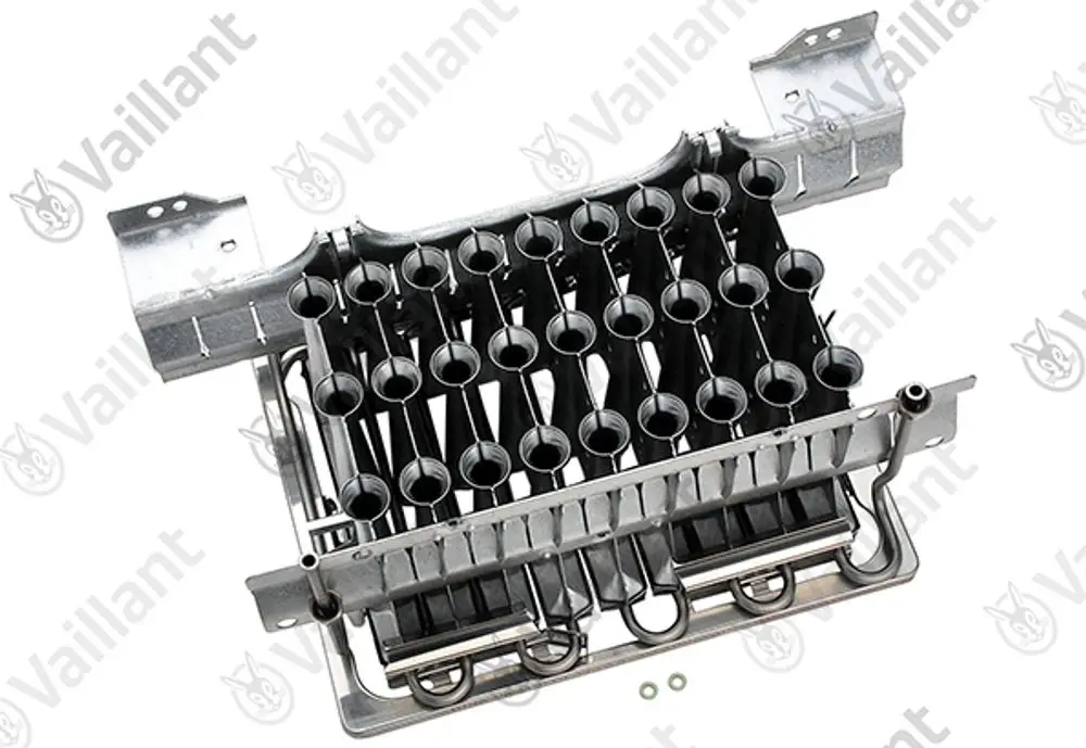 Vaillant Kammergruppe mit mehreren Röhren in einer Metallstruktur, geeignet für Heizungs- oder Thermosysteme, sichtbar mit Anschluss- und Montageelementen.